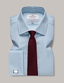 Hawes & Curtis Plain Blue Twill Slim Fit Shirt Double Cuff